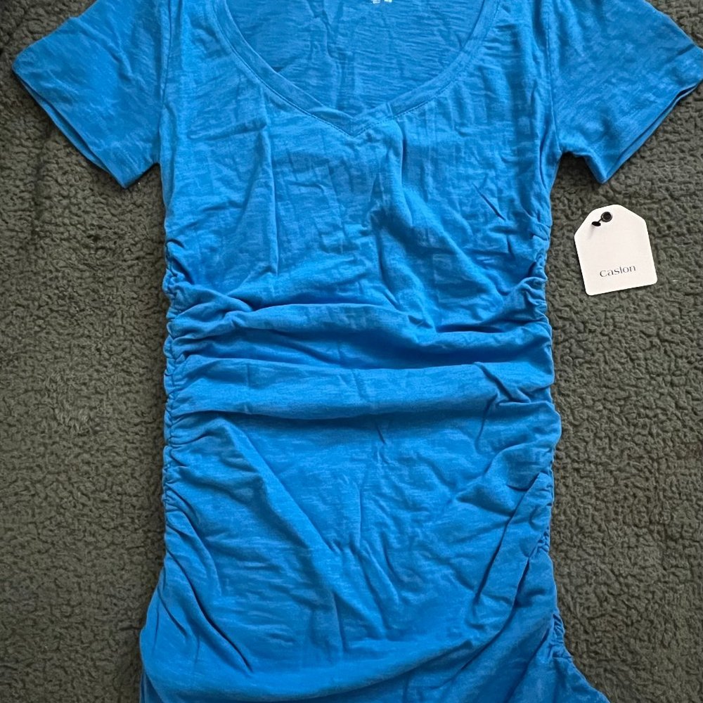 Caslon Shirred Side V-neck T-shirt, Size XS, Blue, NWT